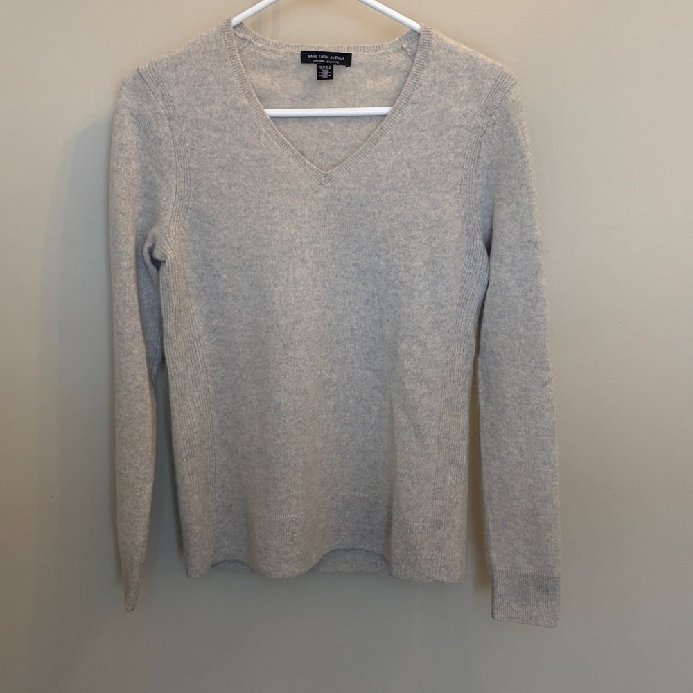 Saks Fifth Avenue Light Gray V-Neck Sweater